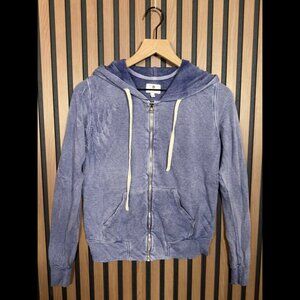 Sundry Sweater 1 / S Blue Hoodie Full Zip Stretch Striped Sleeve Los Angeles